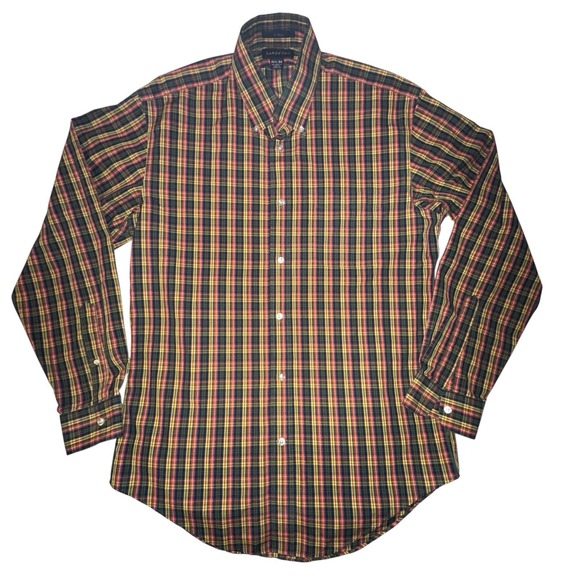 Lands End Mens long sleeve plaid button up plaid No Iron shirt size 15 1/2-34 - Picture 2 of 8